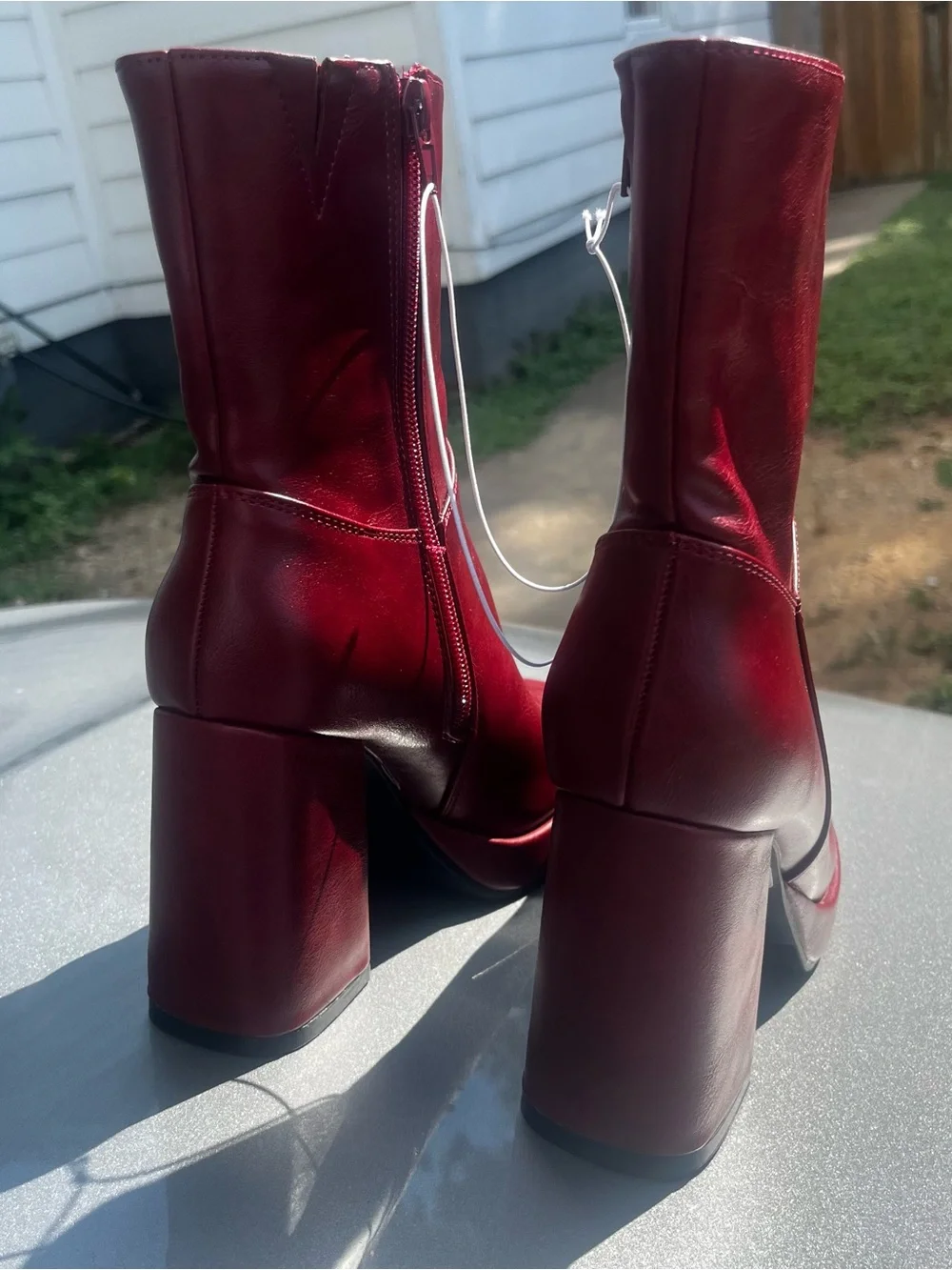 Diba Red Platform Block Heel Ankle Boots